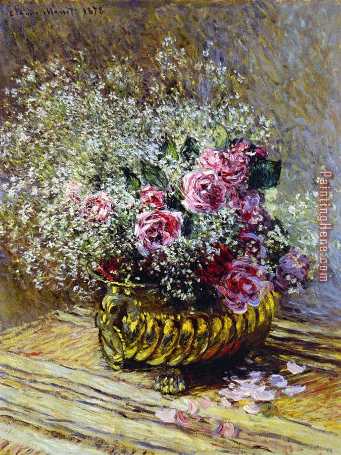 Claude Monet Roses in a Copper Vase